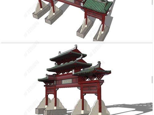 中式传统风格仿古建筑牌坊su模型素材设计模型下载