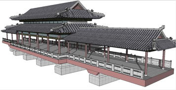 中式传统风格仿古建筑风雨桥su模型素材