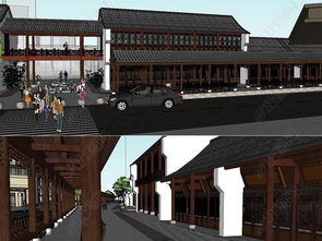 仿古建精致长廊景观su模型设计素材 城市规划模型大全 17724341