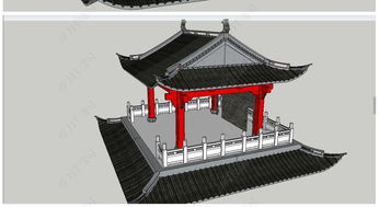 中式风格仿古建筑戏台su模型素材设计模型下载