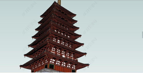 中式特色风格仿古建筑精细七层古塔su模型素材设计模型下载