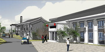 仿古滨水商业街建筑设计su模型