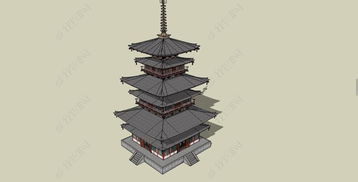 汉代特色风格仿古建筑古塔su模型素材设计模型下载