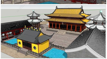 中式传统风格仿古建筑寺庙宫殿SU模型素材设计与材料研发