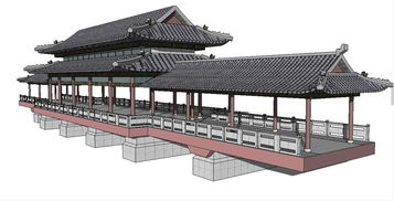 精品中式仿古建筑 风雨桥SU模型设计与材料研发